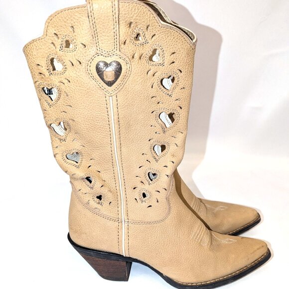 Durango | Crush by Durango Heartfelt Cowboy Boots Heart Cut Out in Tan | Size 7M - Picture 1 of 14